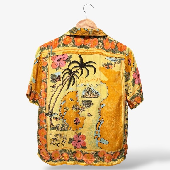 Urban Outfitters Paradise Cove Button Up Shirt Size XS Yellow Orange Hawaiian - Picture 6 of 8